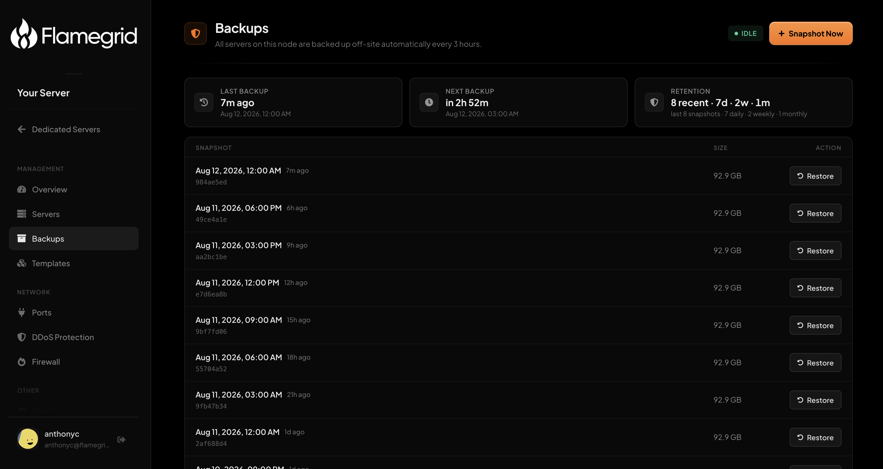 Automatic backups with one-click restore